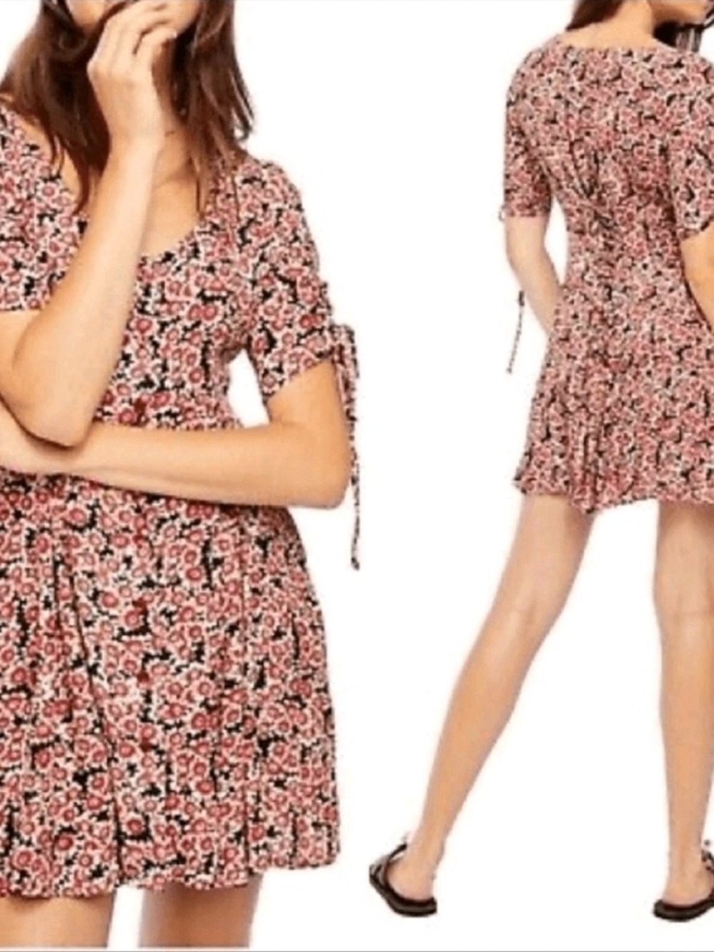 Free People Floral Laced Up Skater Mini Dress In Red/Black S